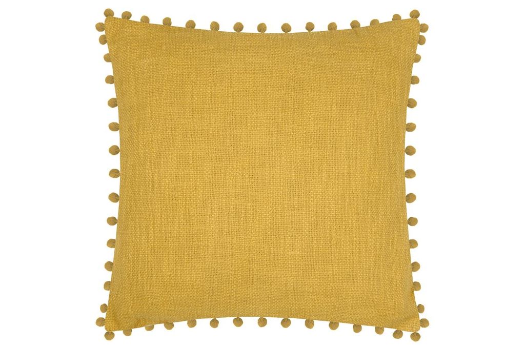 Díszpárna, pomponos, mustársárga, pamut, 40x40 cm - SANCHEZ - Butopêa termék 2. képe