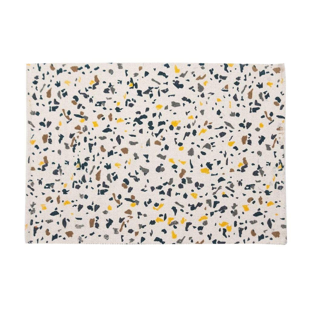 Modern terrazzo mintás szőnyeg, 90x60 cm, sárga-kék - CONFETTIS - Butopêa