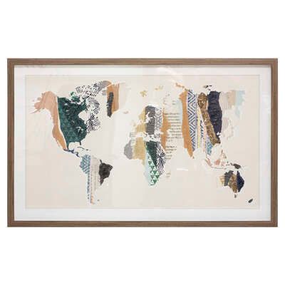 Keretezett falikép, világtérkép, 80x50 cm - MONDETTE - Butopêa