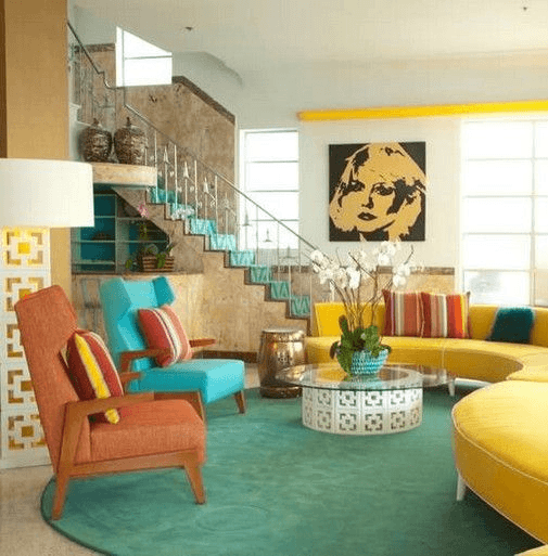 retró stílus színes nappali